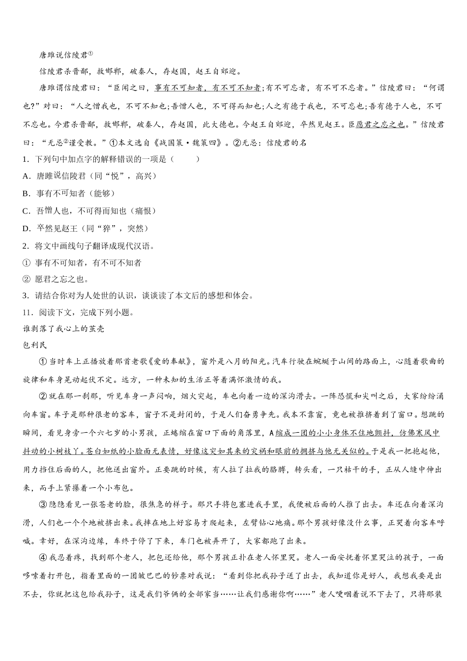 山东省滨州市卓越重点中学2026年初三模拟考试（三模）语文试题试卷含解析_第3页