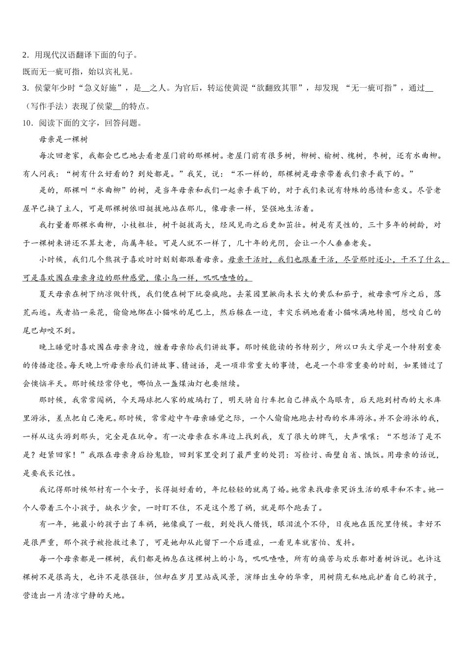 山东省泰安市东平县实验中学达标名校2026届初三年级8月摸底考试语文试题含解析_第3页