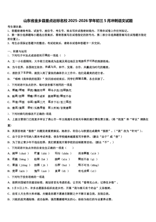 山东省金乡县重点达标名校2025-2026学年初三5月冲刺语文试题含解析