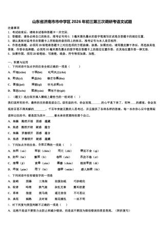 山东省济南市市中学区2026年初三第三次调研考语文试题含解析