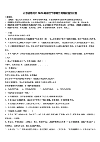 山东省寿光市2026年初三下学期三调考试语文试题含解析
