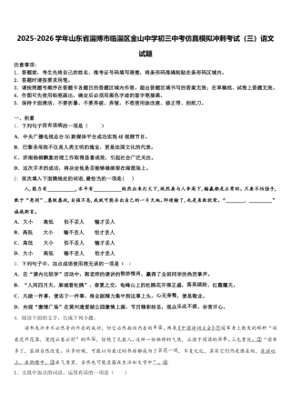 2025-2026学年山东省淄博市临淄区金山中学初三中考仿真模拟冲刺考试（三）语文试题含解析