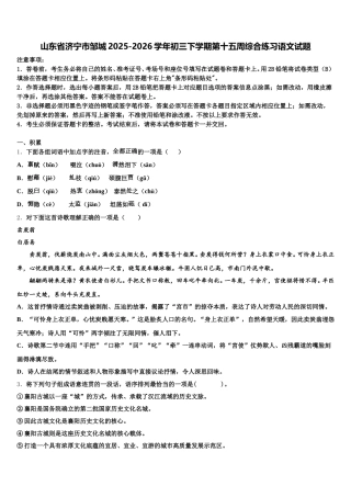 山东省济宁市邹城2025-2026学年初三下学期第十五周综合练习语文试题含解析