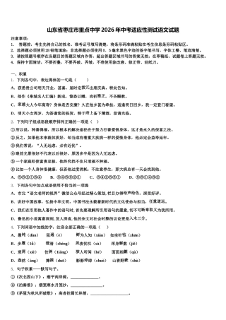 山东省枣庄市重点中学2026年中考适应性测试语文试题含解析