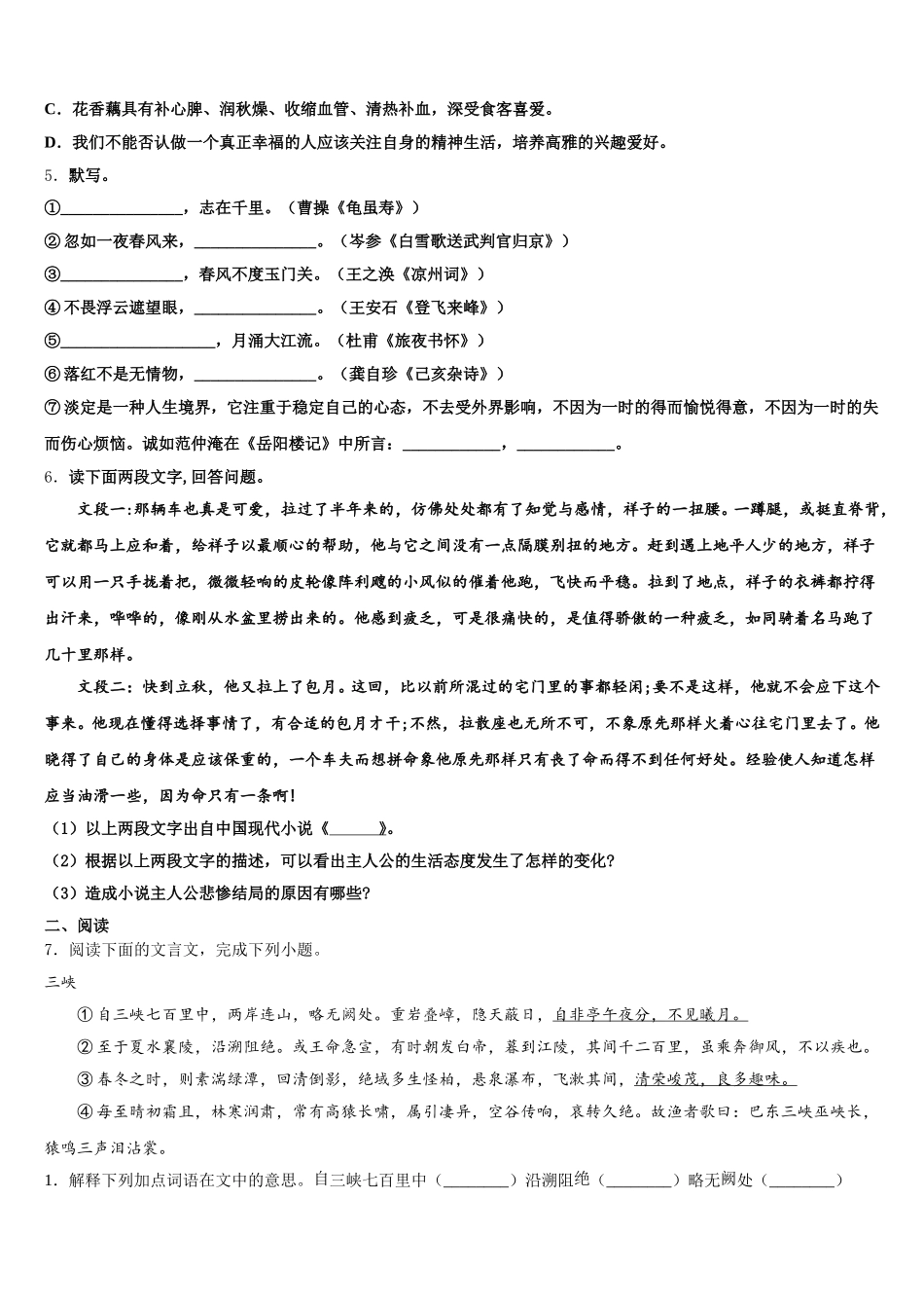 山东省潍坊市寒亭达标名校2025-2026学年初三下学期语文试题周练10含解析_第2页