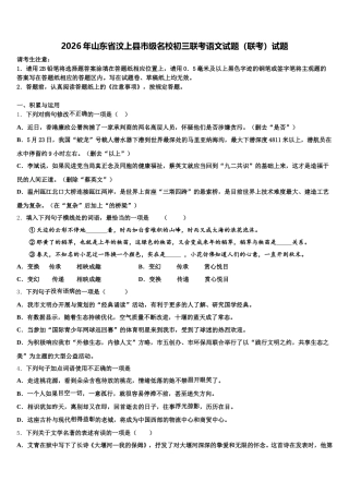2026年山东省汶上县市级名校初三联考语文试题（联考）试题含解析