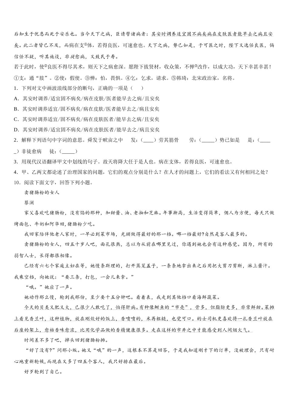 2026届山东省潍坊市诸城市重点达标名校初三语文试题模拟试卷（三）试题含解析_第3页