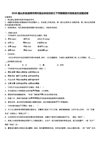 2026届山东省淄博市周村县达标名校初三下学期第四次统练语文试题试卷含解析