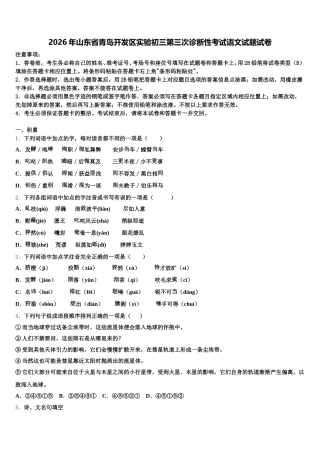 2026年山东省青岛开发区实验初三第三次诊断性考试语文试题试卷含解析