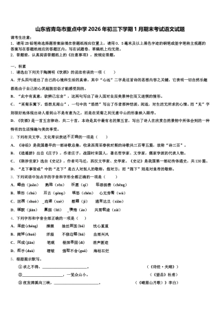山东省青岛市重点中学2026年初三下学期1月期末考试语文试题含解析