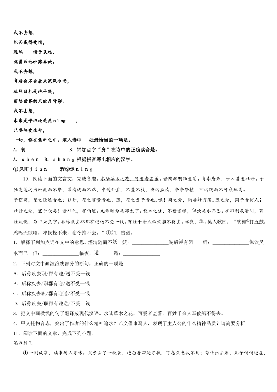 山东省济宁梁山县联考2025-2026学年初三语文试题练习试卷（四）试题含解析_第3页