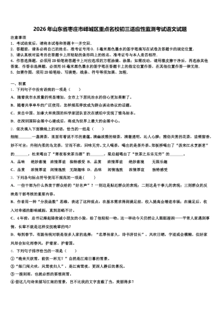 2026年山东省枣庄市峄城区重点名校初三适应性监测考试语文试题含解析