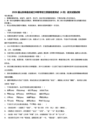 2026届山东单县北城三中联考初三质量检查测试（4月）语文试题试卷含解析