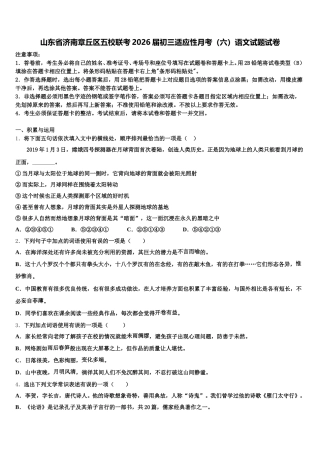 山东省济南章丘区五校联考2026届初三适应性月考（六）语文试题试卷含解析