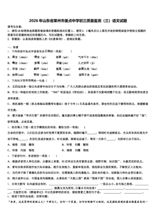 2026年山东省莱州市重点中学初三质量监测（三）语文试题含解析
