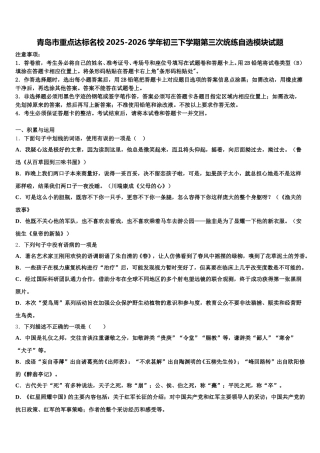 青岛市重点达标名校2025-2026学年初三下学期第三次统练自选模块试题含解析