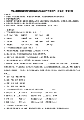 2026届甘肃省定西市渭源县重点中学初三练习题四（山东卷）语文试题含解析
