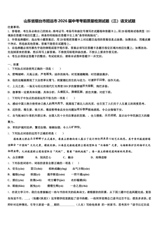 山东省烟台市招远市2026届中考考前质量检测试题（三）语文试题含解析