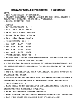 2026届山东省枣庄树人中学中考最后冲刺模拟（一）语文试题文试题含解析