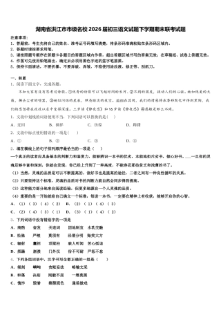 湖南省洪江市市级名校2026届初三语文试题下学期期末联考试题含解析