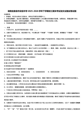 湖南省娄底市实验中学2025-2026学年下学期初三期末考试语文试题试卷试题含解析