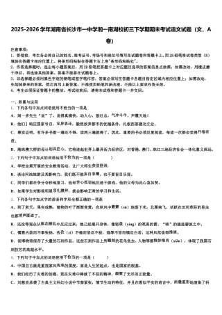 2025-2026学年湖南省长沙市一中学湘一南湖校初三下学期期末考试语文试题（文，A卷）含解析