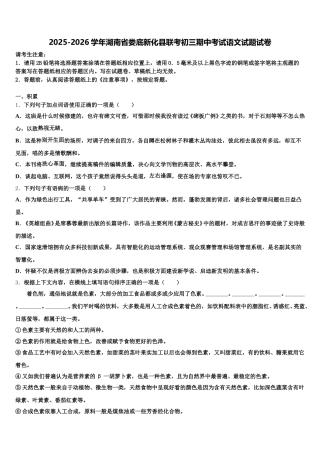 2025-2026学年湖南省娄底新化县联考初三期中考试语文试题试卷含解析