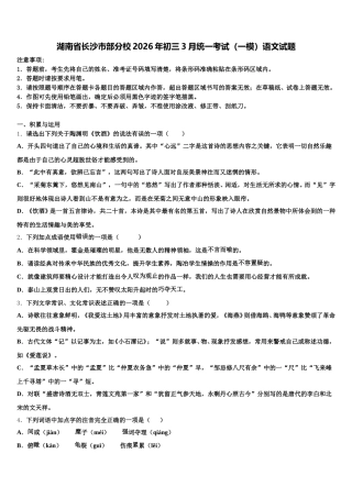 湖南省长沙市部分校2026年初三3月统一考试（一模）语文试题含解析