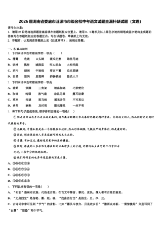 2026届湖南省娄底市涟源市市级名校中考语文试题查漏补缺试题（文理）含解析