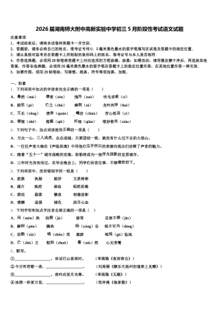 2026届湖南师大附中高新实验中学初三5月阶段性考试语文试题含解析