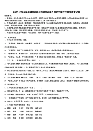 2025-2026学年湖南省郴州市湘南中学5月初三第三次月考语文试题含解析