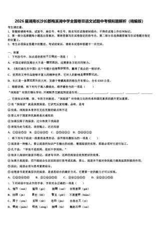 2026届湖南长沙长郡梅溪湖中学全国卷Ⅲ语文试题中考模拟题解析（精编版）含解析