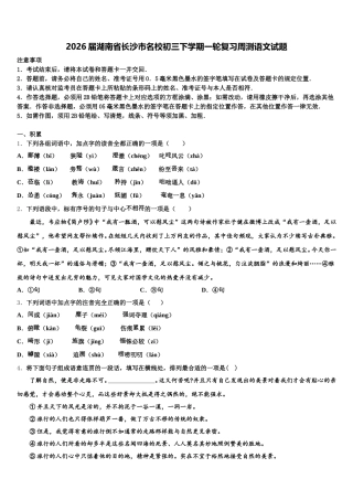 2026届湖南省长沙市名校初三下学期一轮复习周测语文试题含解析