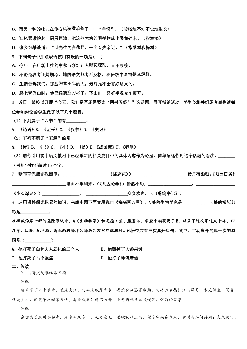 湖南省长沙青竹湖湘一外国语校2026年初三下学期教学质量检测试题语文试题试卷含解析_第2页