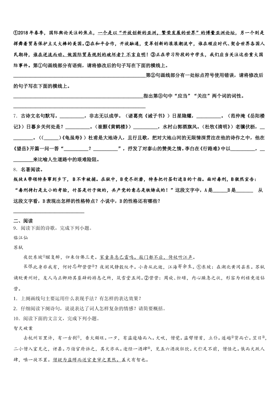 2025-2026学年湖南省长沙市长郡集团中考冲刺模拟（三）语文试题试卷含解析_第2页