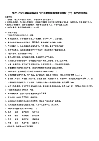 2025-2026学年湖南省长沙市长郡集团中考冲刺模拟（三）语文试题试卷含解析