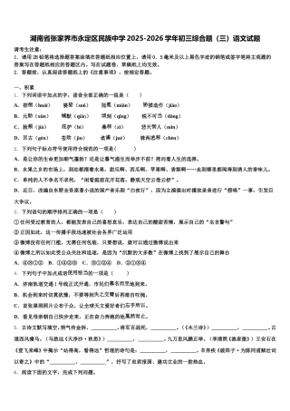 湖南省张家界市永定区民族中学2025-2026学年初三综合题（三）语文试题含解析