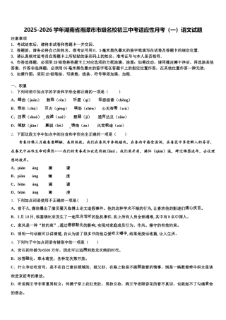 2025-2026学年湖南省湘潭市市级名校初三中考适应性月考（一）语文试题含解析