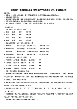 湖南省长沙市周南实验中学2026届初三仿真模拟（二）语文试题试卷含解析