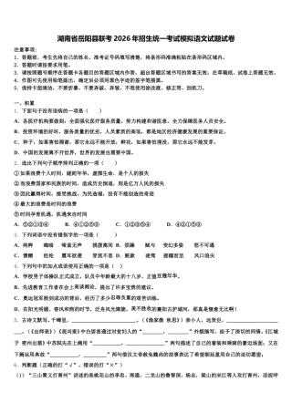 湖南省岳阳县联考2026年招生统一考试模拟语文试题试卷含解析
