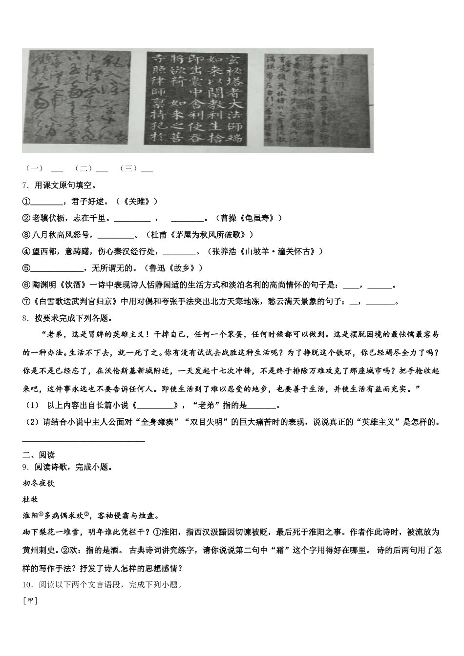 湖南省邵阳县2026年初三第七次月考试卷语文试题含解析_第3页