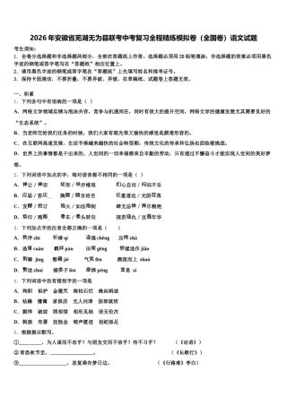 2026年安徽省芜湖无为县联考中考复习全程精练模拟卷（全国卷）语文试题含解析