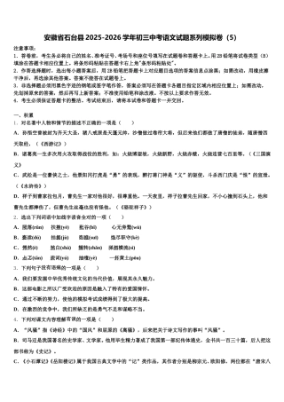 安徽省石台县2025-2026学年初三中考语文试题系列模拟卷（5）含解析