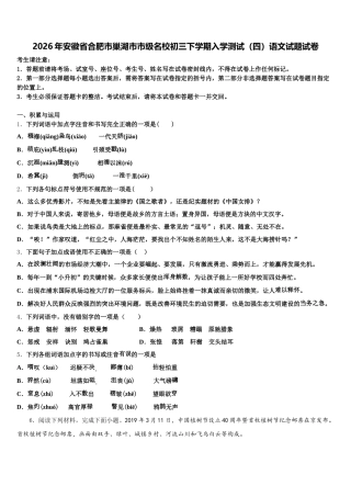 2026年安徽省合肥市巢湖市市级名校初三下学期入学测试（四）语文试题试卷含解析