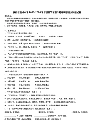 安徽省重点中学2025-2026学年初三下学期5月冲刺卷语文试题试卷含解析