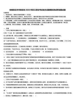 安徽淮北市市级名校2026年初三招生考试语文试题模拟测试附加题试题含解析