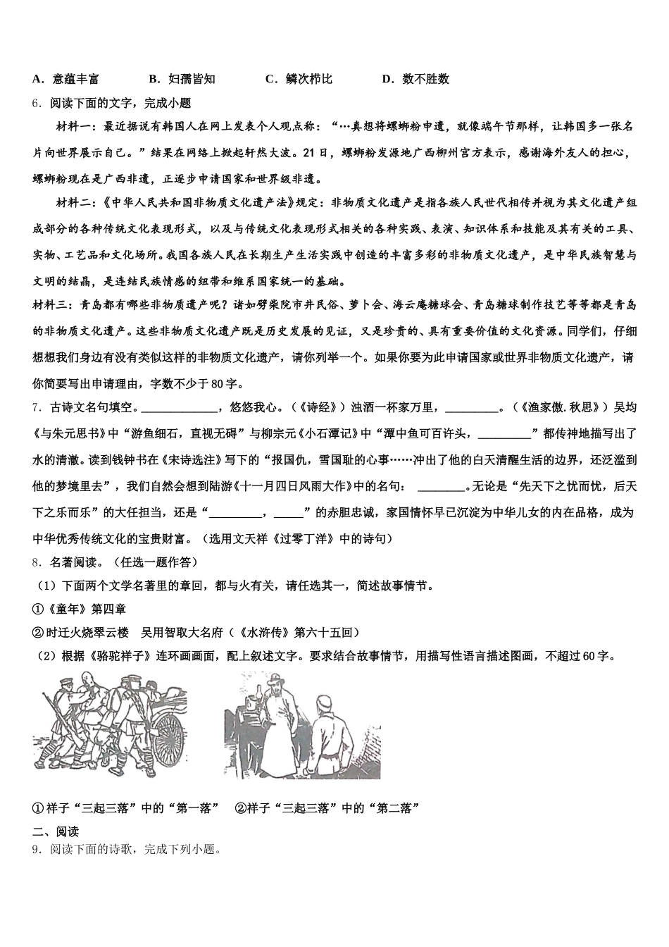 2026届安徽省滁州市定远育才校毕业班阶段性测试（一）语文试题试卷含解析_第2页