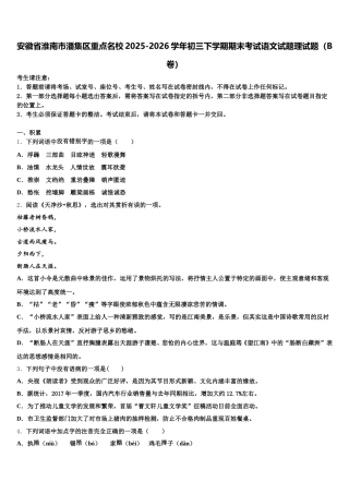 安徽省淮南市潘集区重点名校2025-2026学年初三下学期期末考试语文试题理试题（B卷）含解析