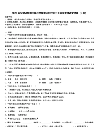 2026年安徽省桐城市第二中学重点名校初三下期末考试语文试题（B卷）含解析