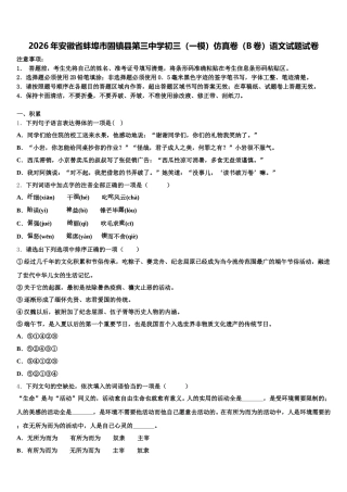 2026年安徽省蚌埠市固镇县第三中学初三（一模）仿真卷（B卷）语文试题试卷含解析